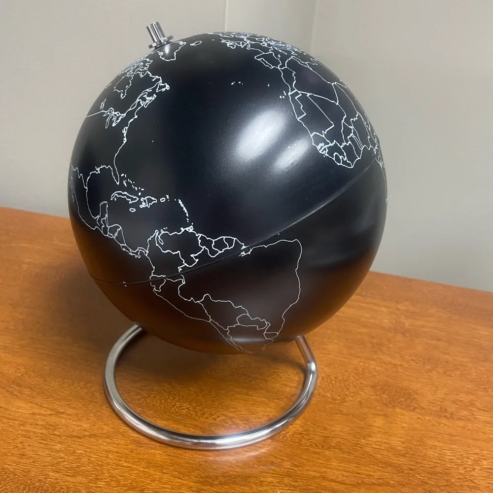 Black and Silver Decorative 10” World Globe Accent Map Student/Office Decor